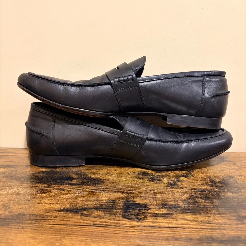 M.Gemi Mens Black Leather Penny Loafers Made in Italy Size 45 9861